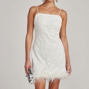 Priscilla Sequin Mini Dress with Feather Trim- Bachelorette, after party